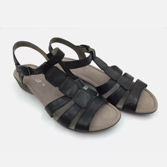 Gabor 24558 T-Strap black tuscan leather Sandals Size 8.5 new and inoriginal box - Picture 2 of 7
